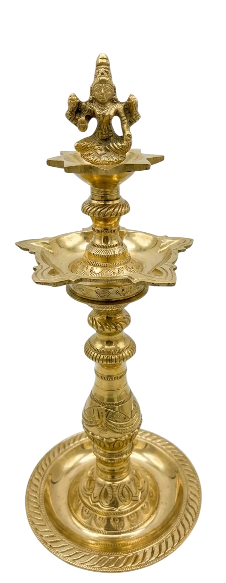14 Inch Pure Brass Nagas Kuthu Vilakku with Lakshmi 