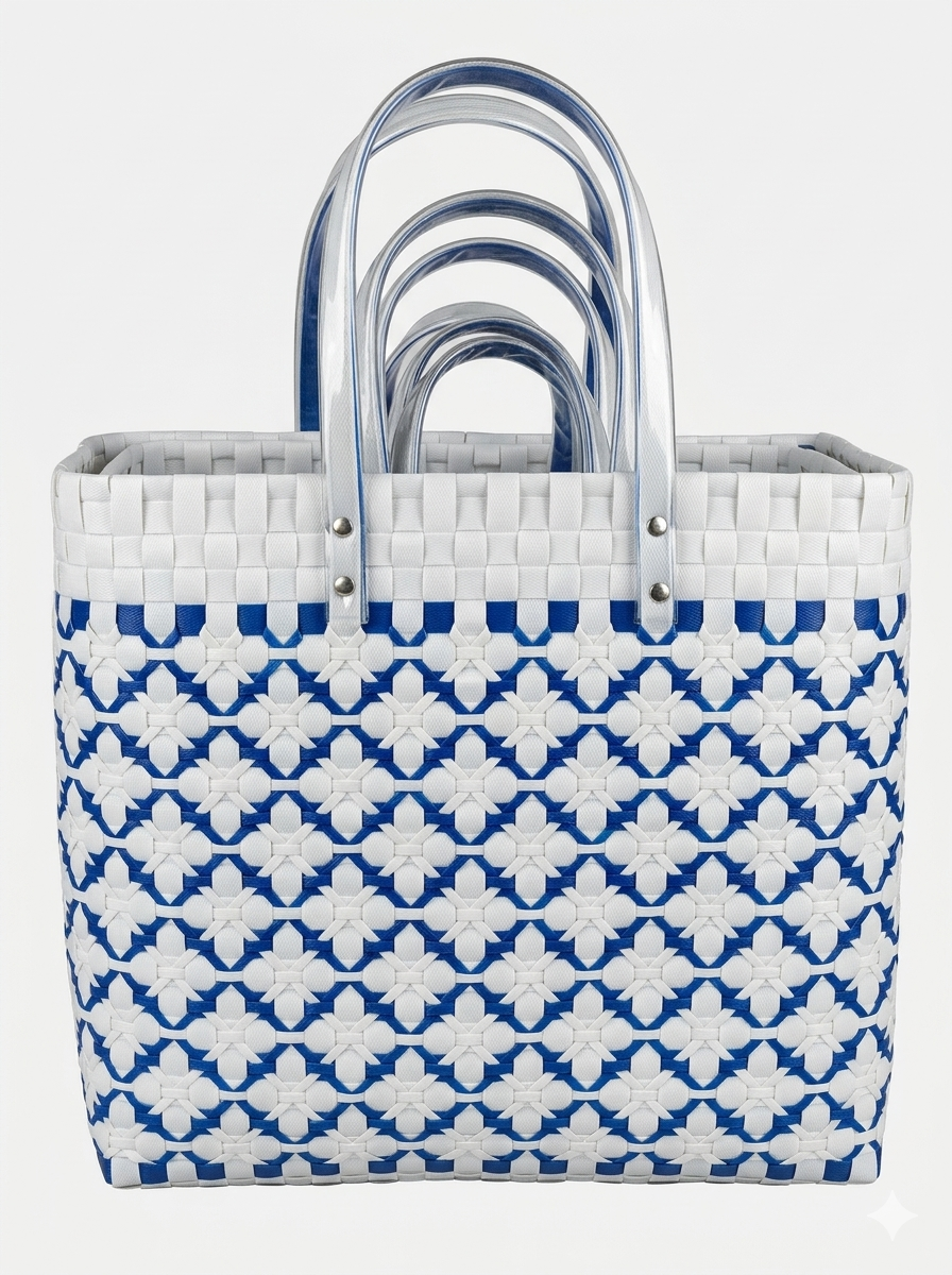 Chettinad Basket - Flower Design (Blue with White)