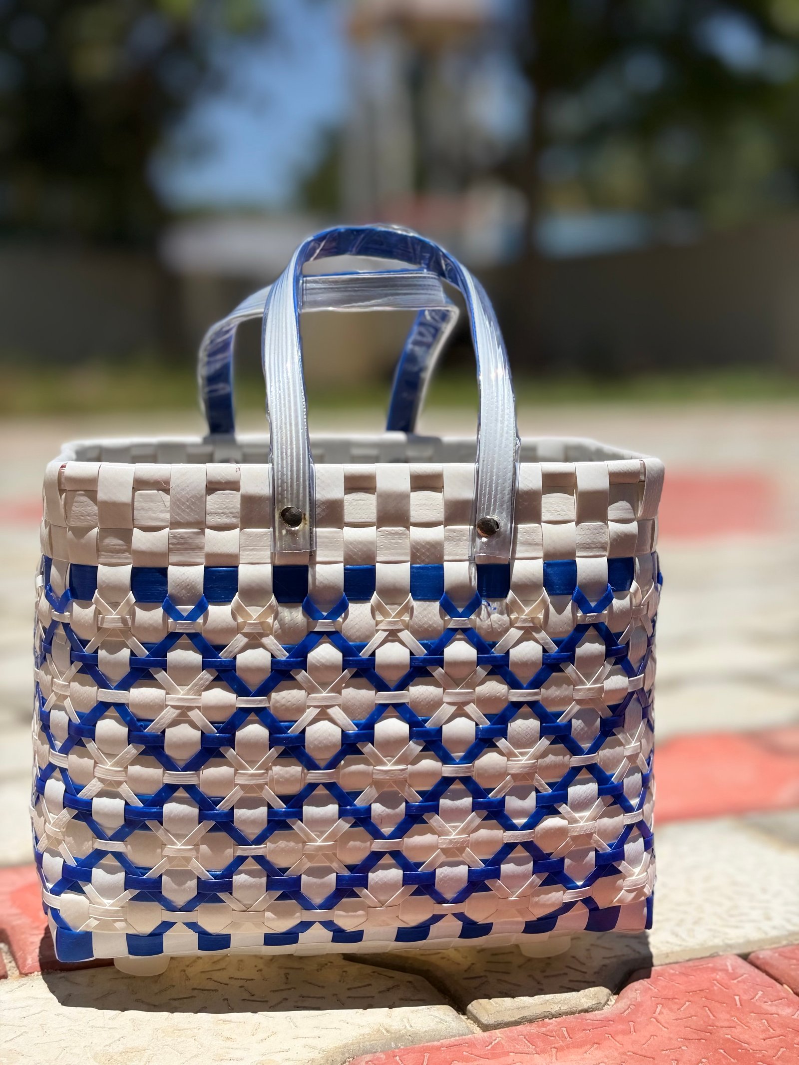 Chettinad Basket - Flower Design (Blue with White)