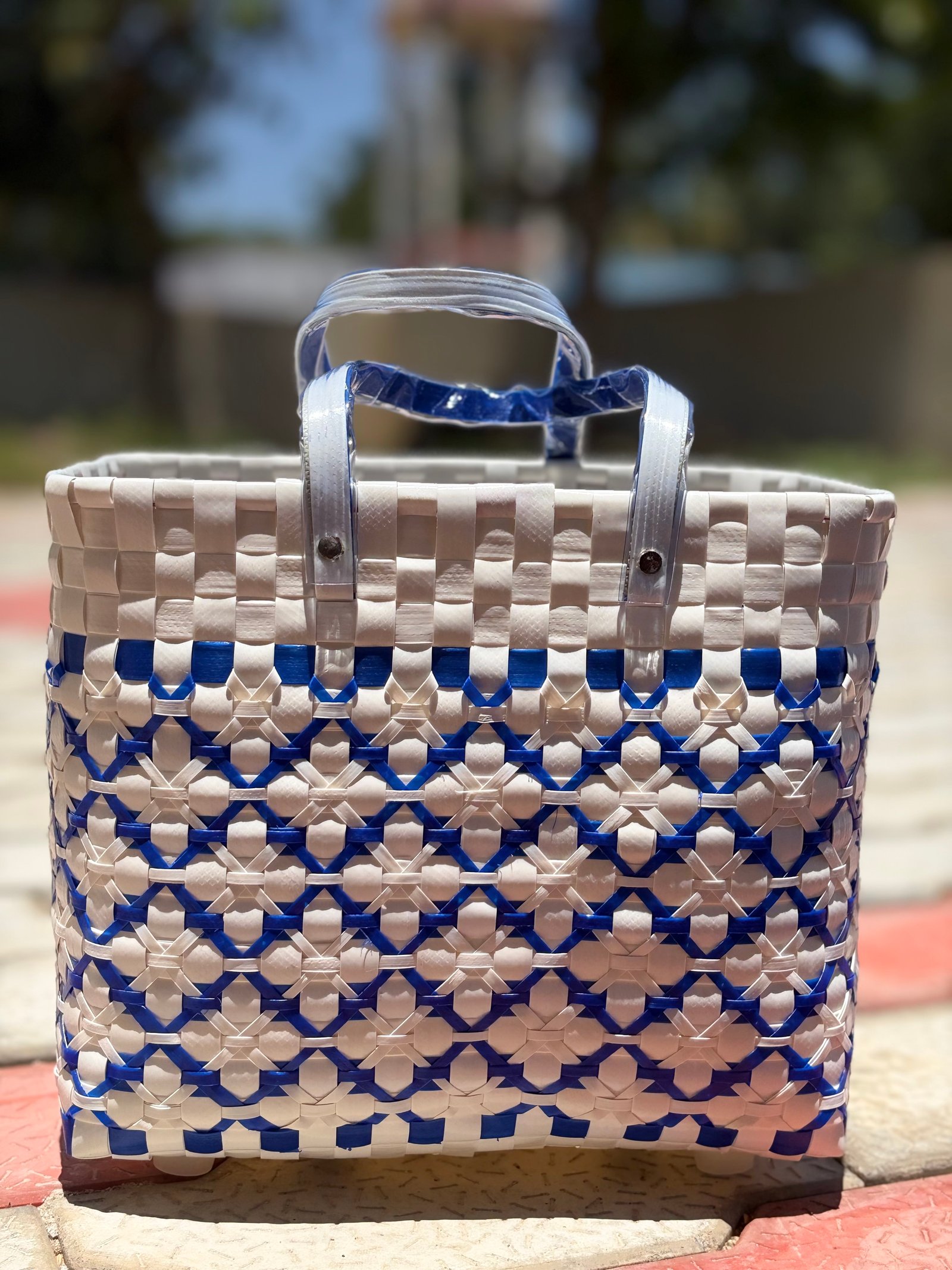Chettinad Basket - Flower Design (Blue with White)