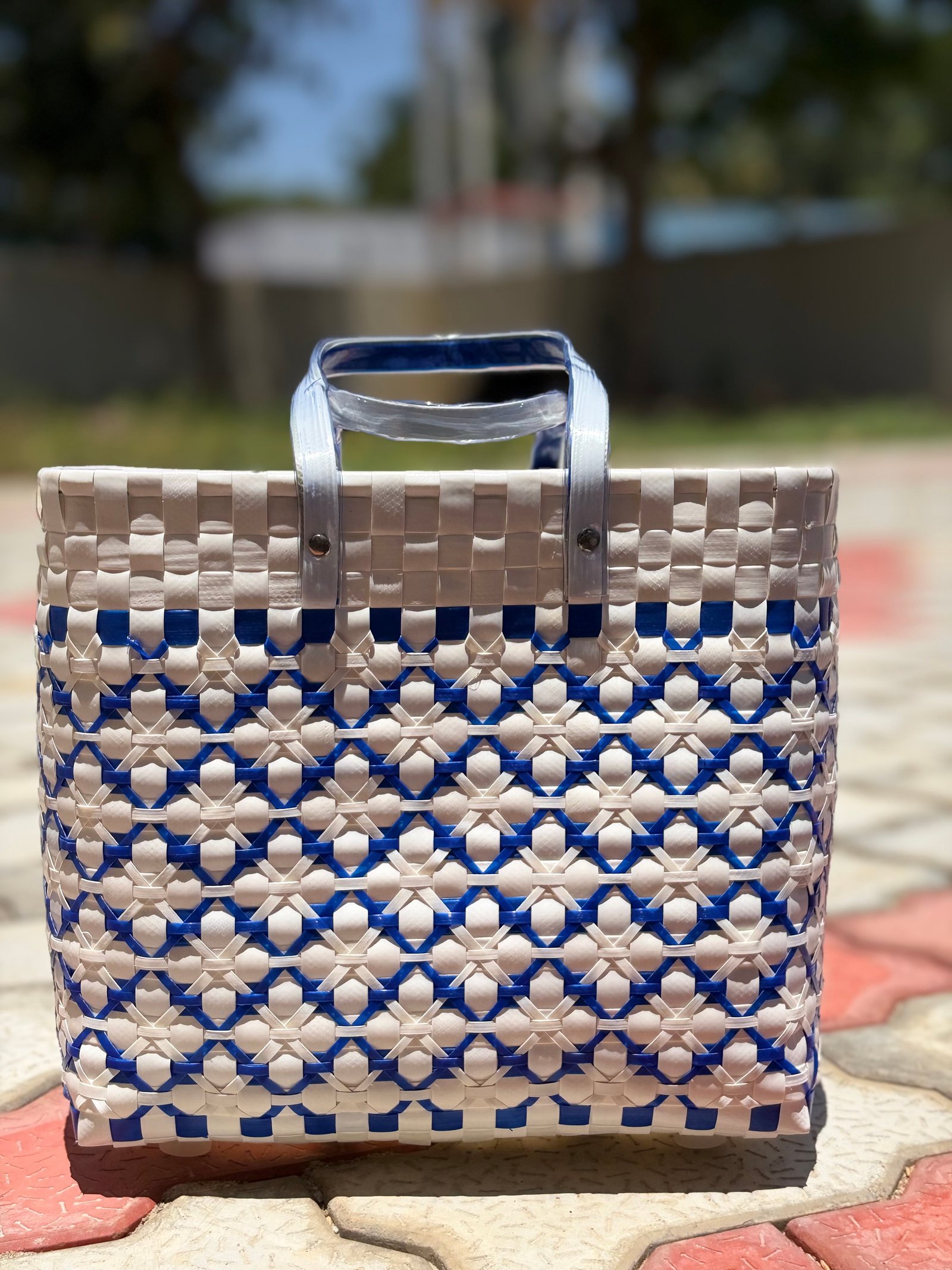 Chettinad Basket - Flower Design (Blue with White)