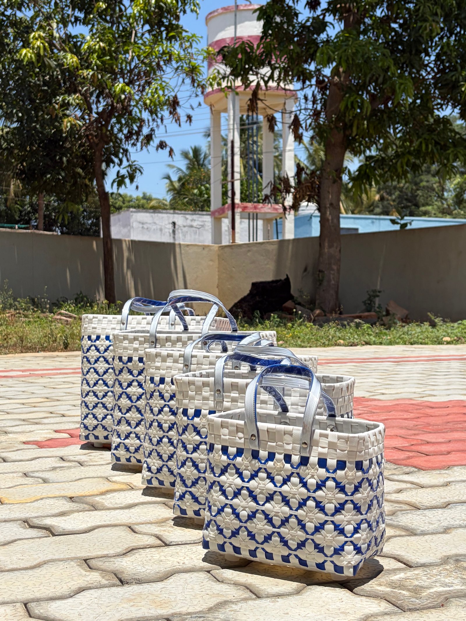 5 Set Chettinad Basket - Flower Design (Blue with White) - Without Lid