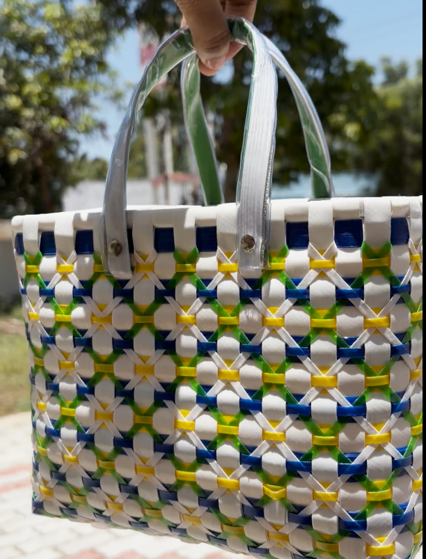 Chettinad Basket - Flower Design - Yellow,White,Blue